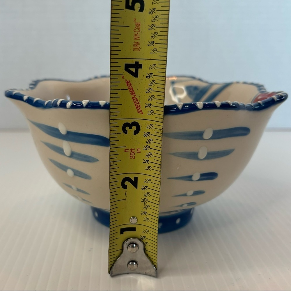 Blue Sky Ceramics Pedestal Scalloped Bowl Heather Goldminc RED BLUE FLOWERS - Picture 6 of 9